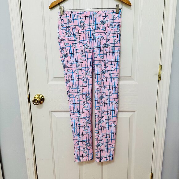 LILLY PULITZER LUXLETIC UPF 50+ 18-HOLES GOLF PRINT PINK SKINNY PANTS - Picture 1 of 5